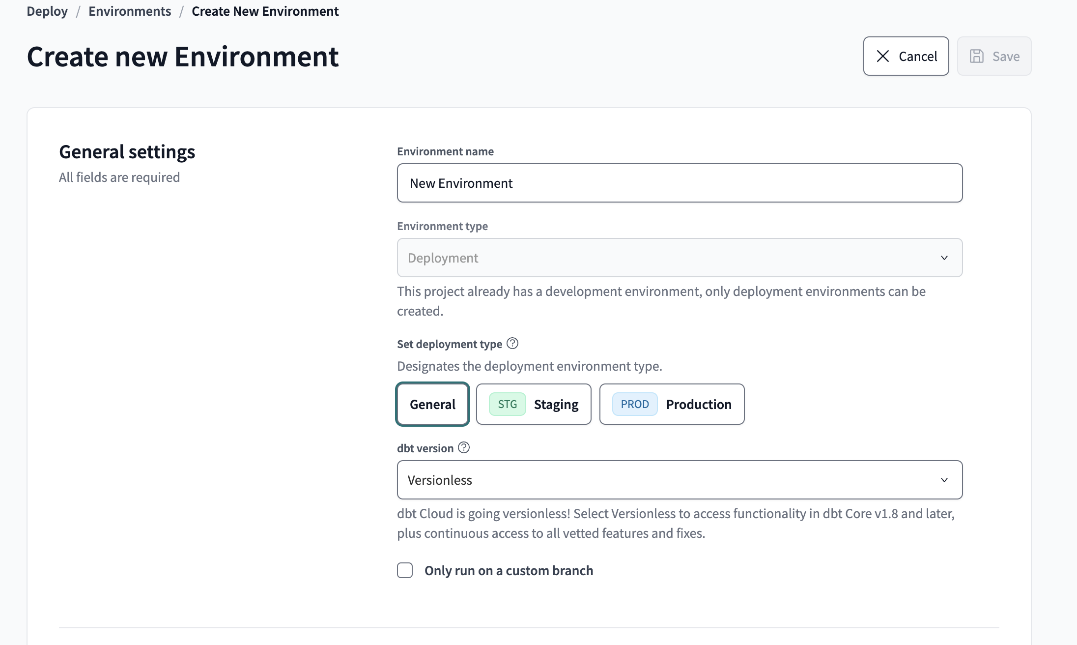 Перейдите в Deploy -> Environments, чтобы создать среду развертывания