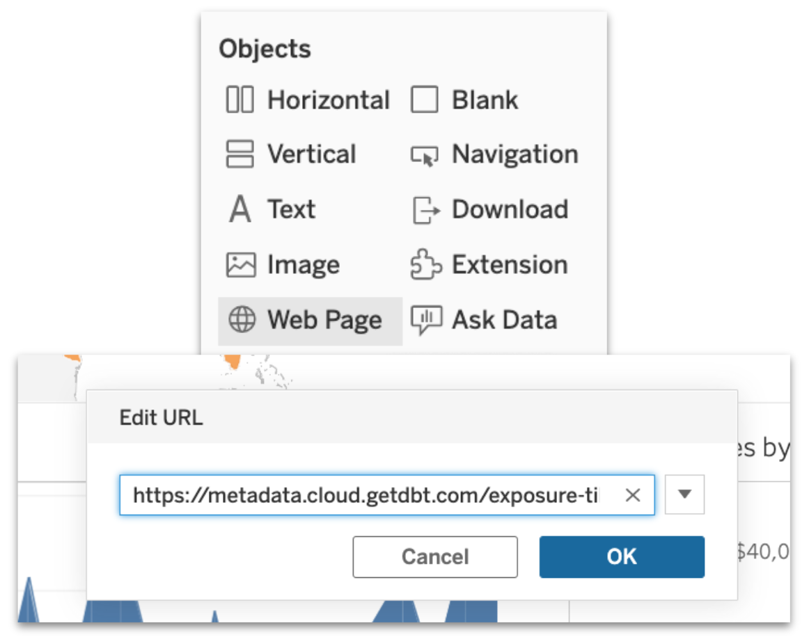 Настройка Tableau с использованием объекта Web page.