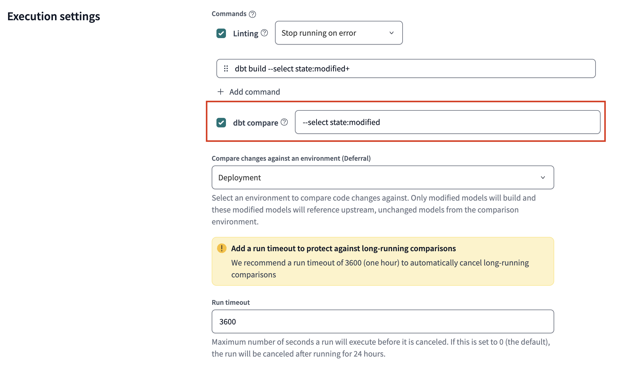 Добавление пользовательских команд dbt при использовании dbt compare.